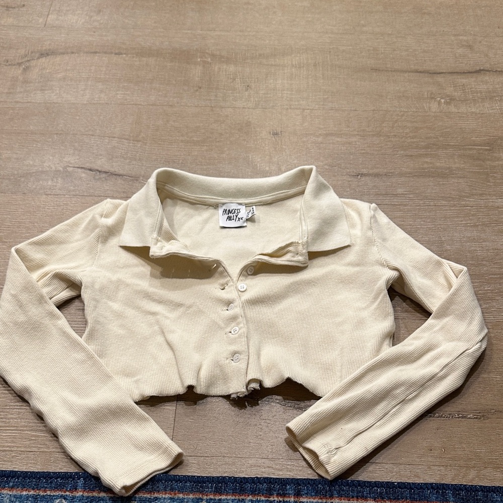 Princess Polly Cream Cropped Button-Up Top